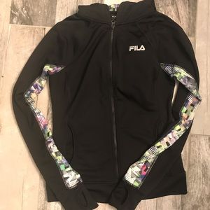 Fila Zip Up Hooded Black Exercise Sweatshirt Size Small